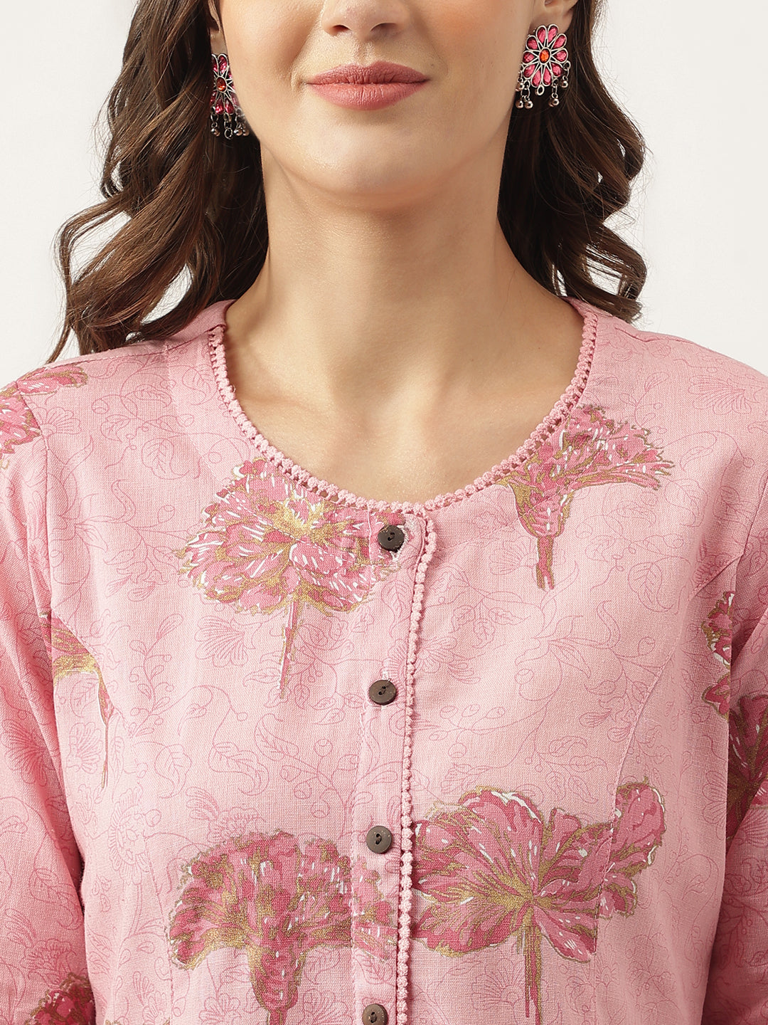 Eshani Magenta Floral Printed Cotton A-Line Kurta