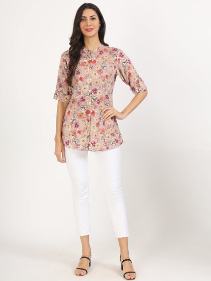 Eshani Pink Floral Printed Rayon Top