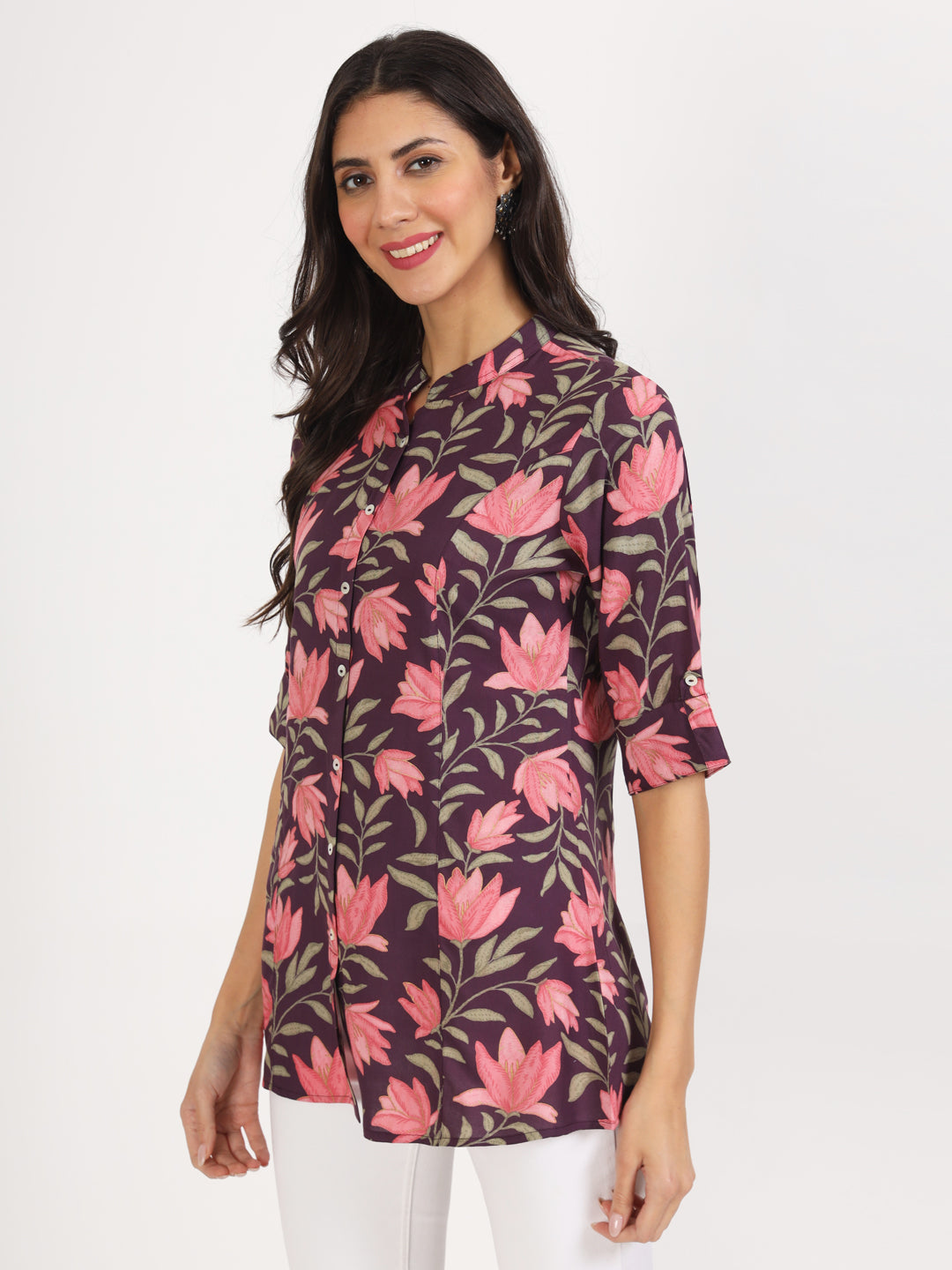 Eshani Purple Floral Printed Rayon Top