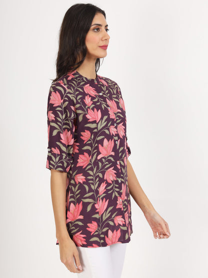 Eshani Purple Floral Printed Rayon Top