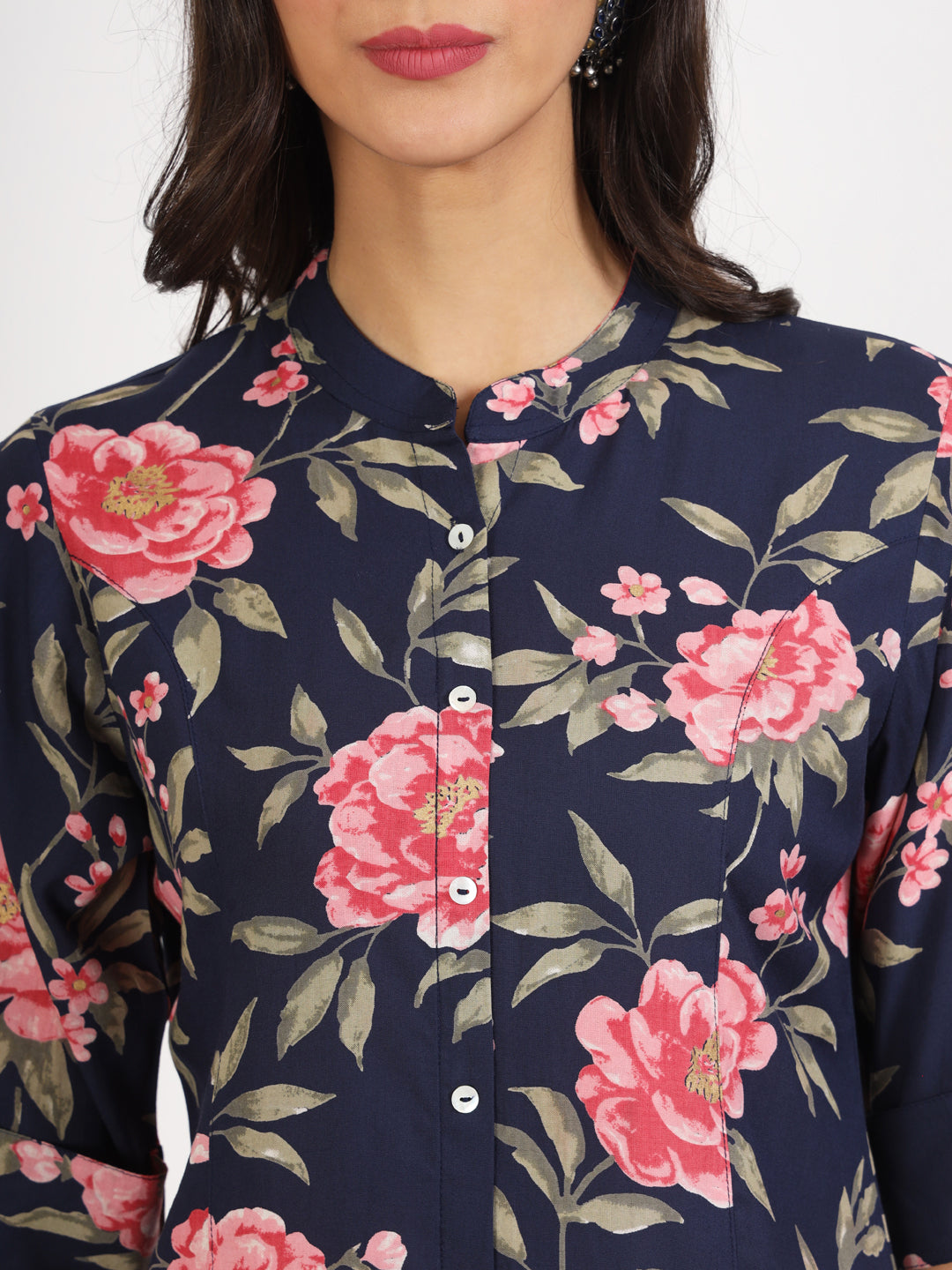 Eshani Navy Blue Floral Printed Rayon Top