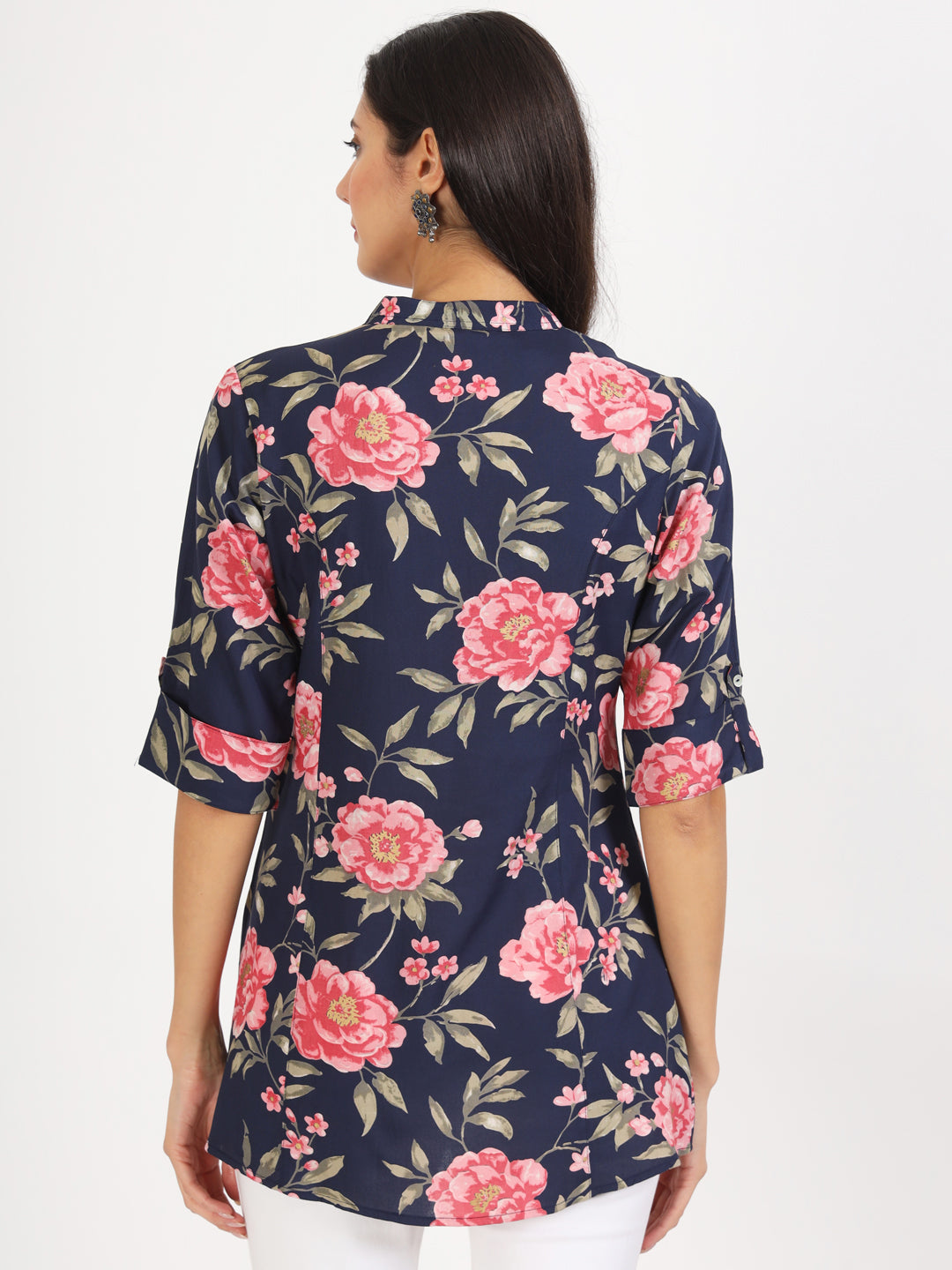 Eshani Navy Blue Floral Printed Rayon Top