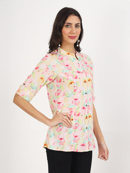 Eshani Green Floral Printed Rayon Top