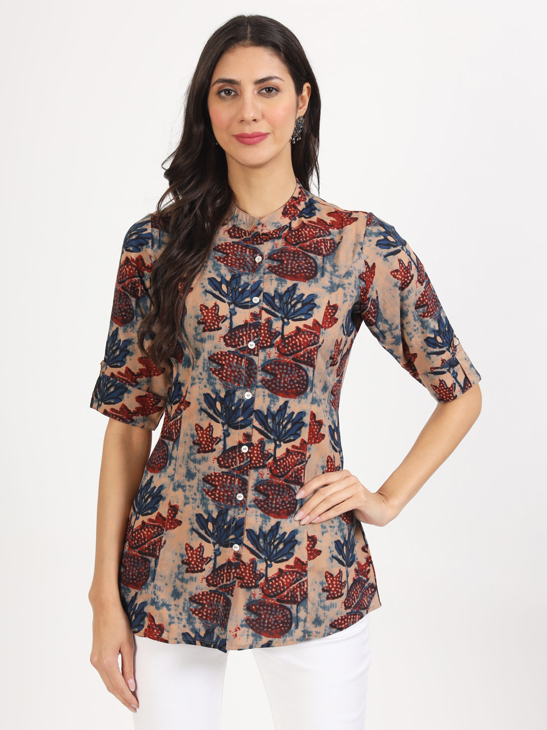 Eshani Beige Multi Floral Printed Rayon Top