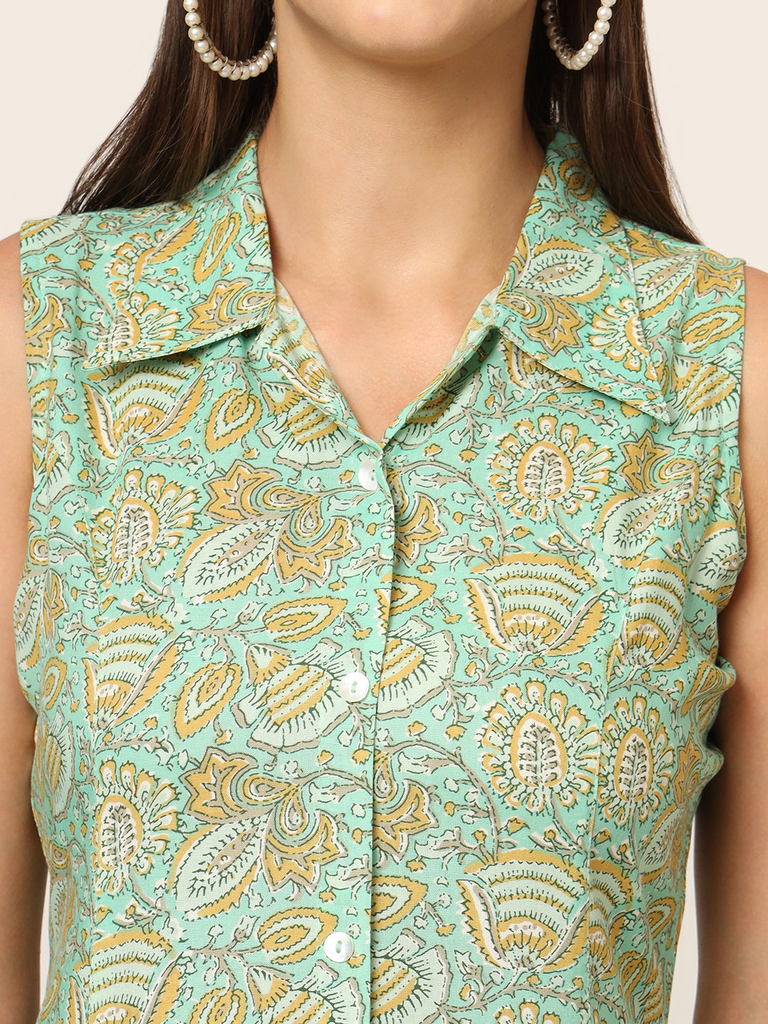 ESHANI Green Floral Print A-Line Midi Dress