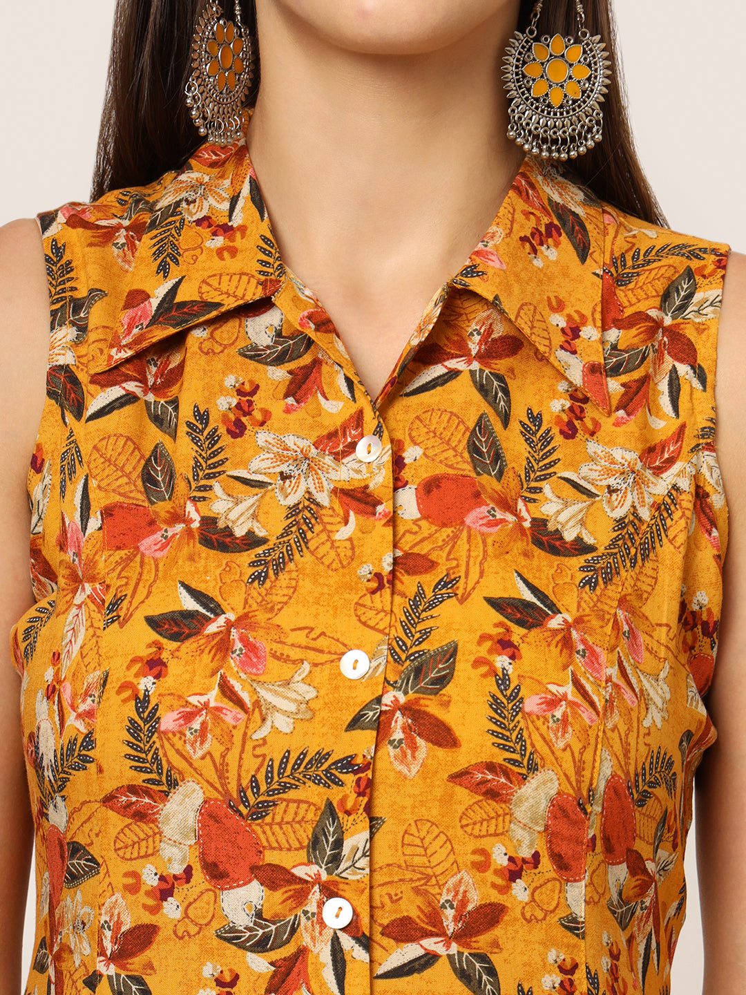 ESHANI Yellow Floral Print A-Line Midi Dress