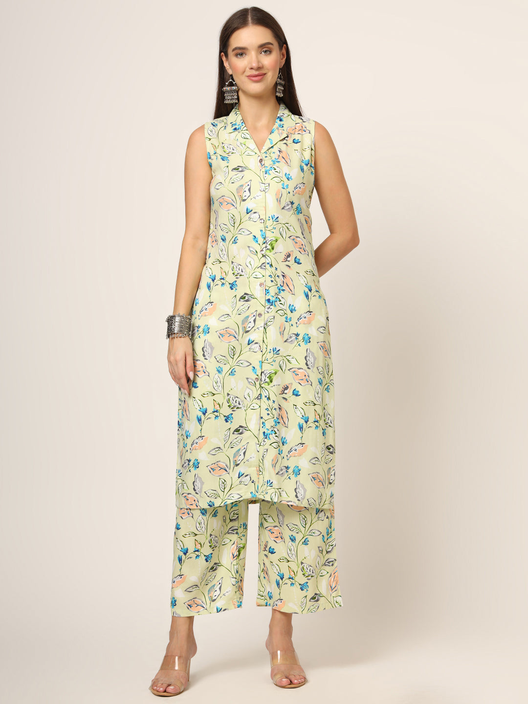 ESHANI Cream Printed Rayon Fabric Straight Kurta