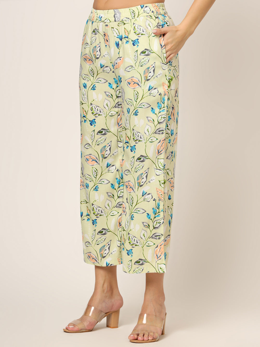 ESHANI Cream Printed Rayon Fabric Straight Kurta