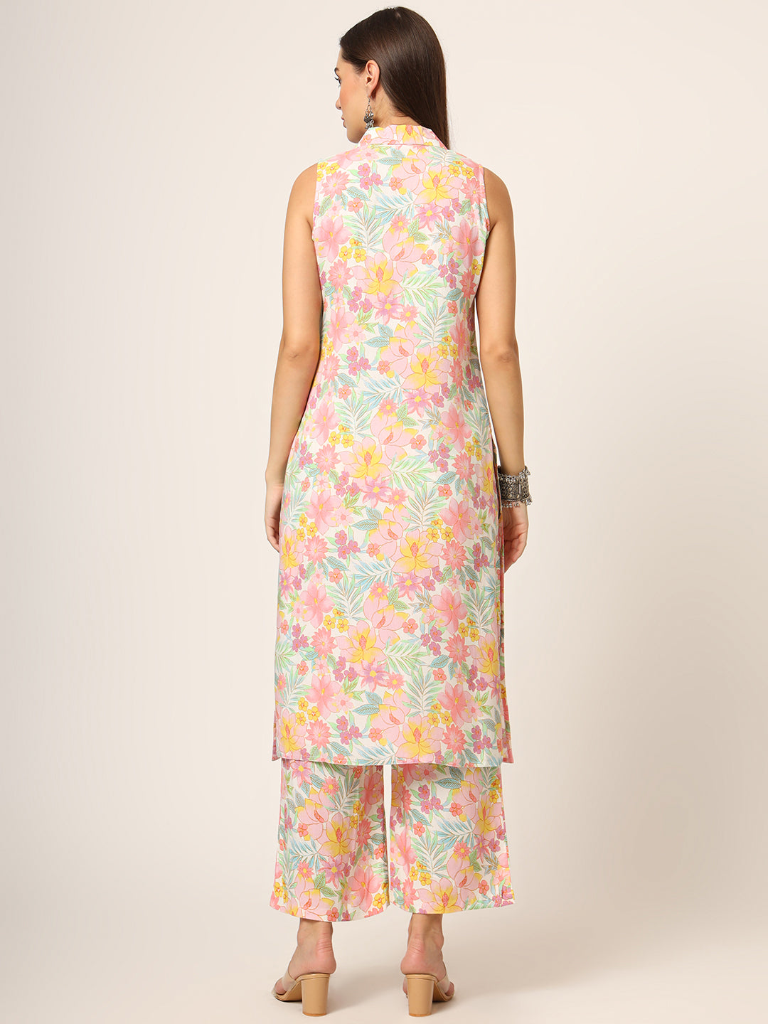 ESHANI Pink Printed Rayon Fabric Straight Kurta