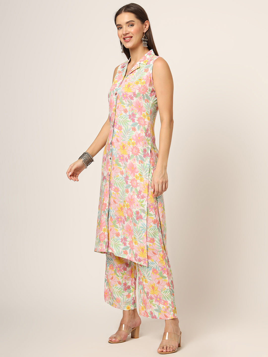 ESHANI Pink Printed Rayon Fabric Straight Kurta