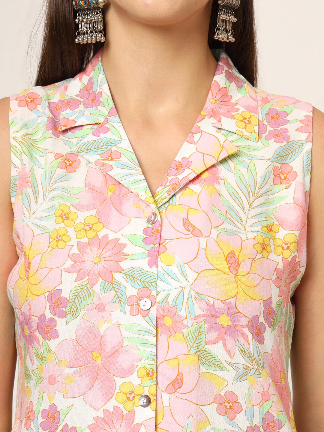 ESHANI Pink Printed Rayon Fabric Straight Kurta