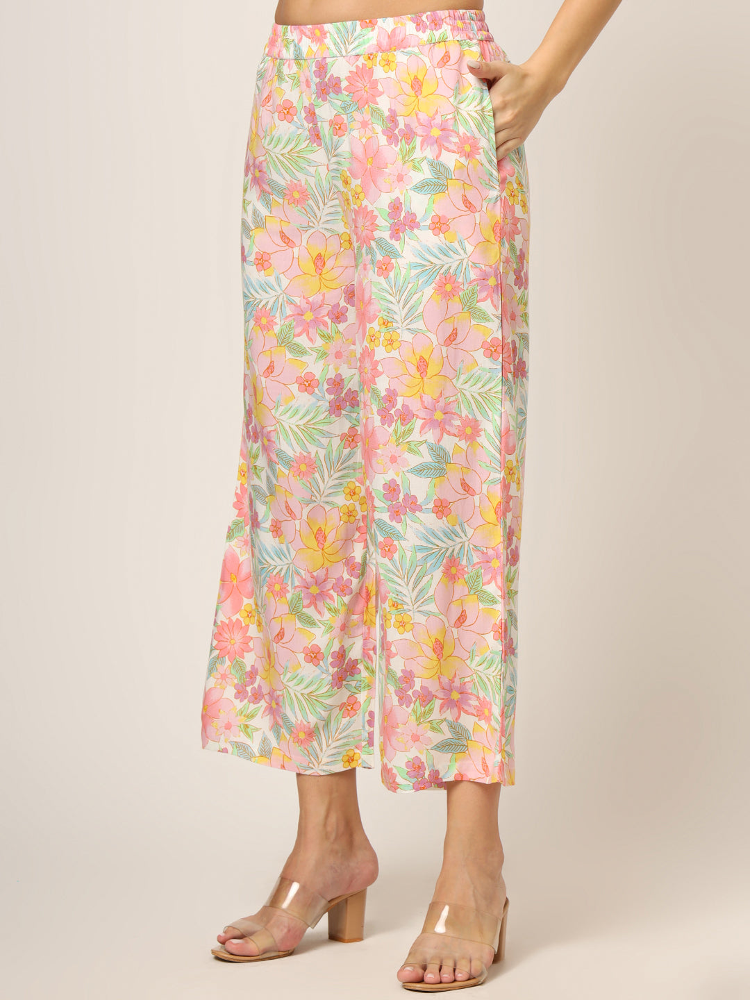 ESHANI Pink Printed Rayon Fabric Straight Kurta