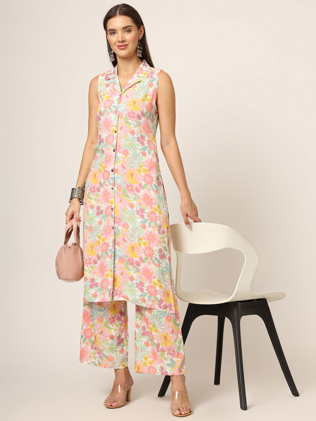 ESHANI Pink Printed Rayon Fabric Straight Kurta