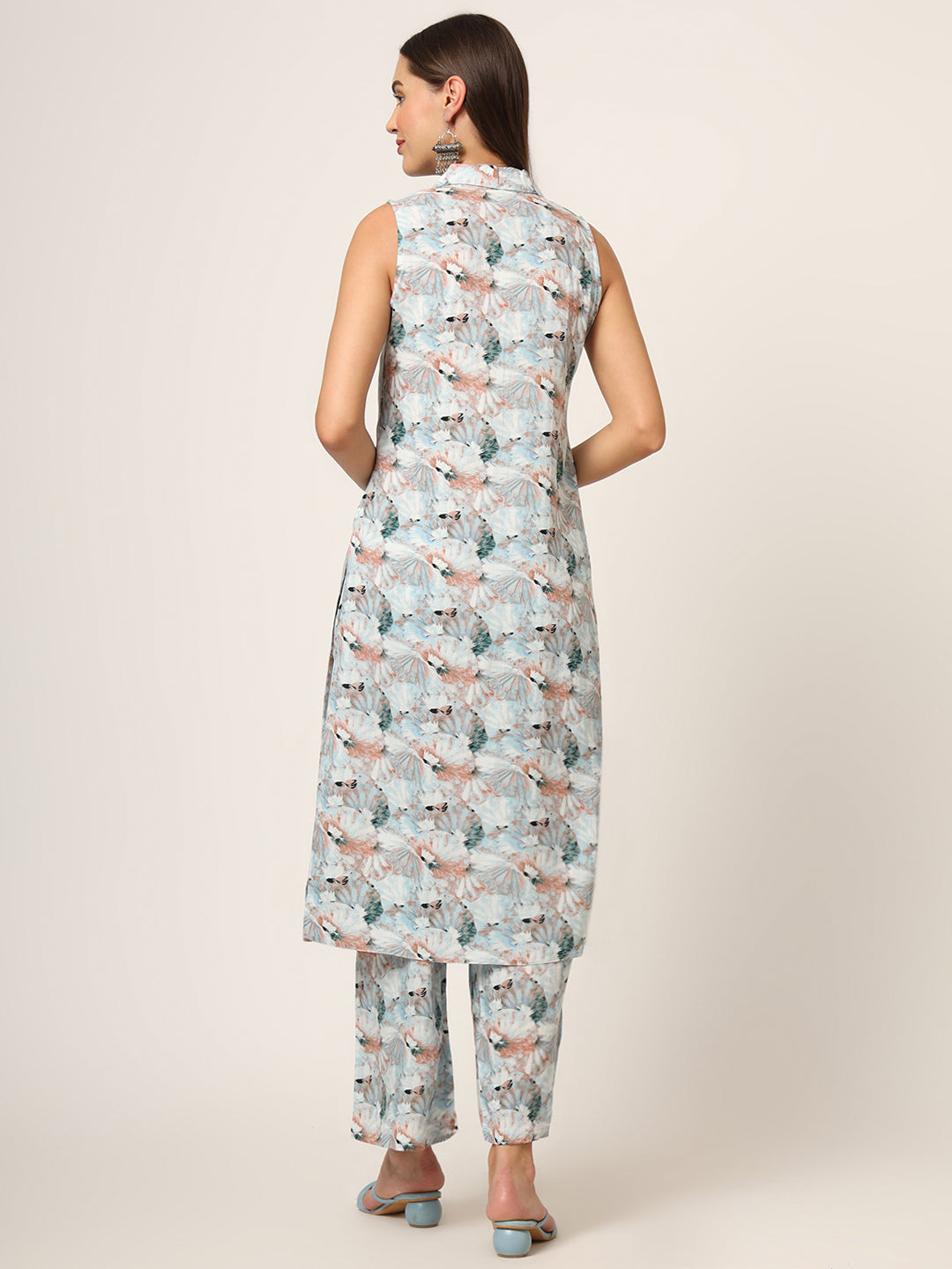 ESHANI Sky Blue Printed Rayon Fabric Straight Kurta
