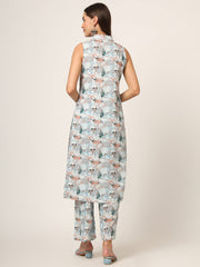 ESHANI Sky Blue Printed Rayon Fabric Straight Kurta