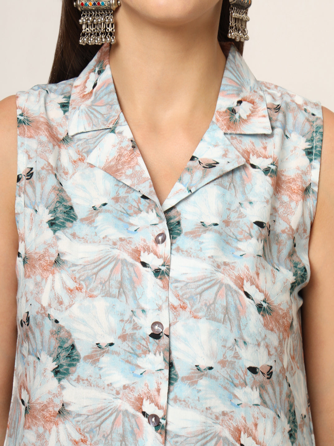 ESHANI Sky Blue Printed Rayon Fabric Straight Kurta