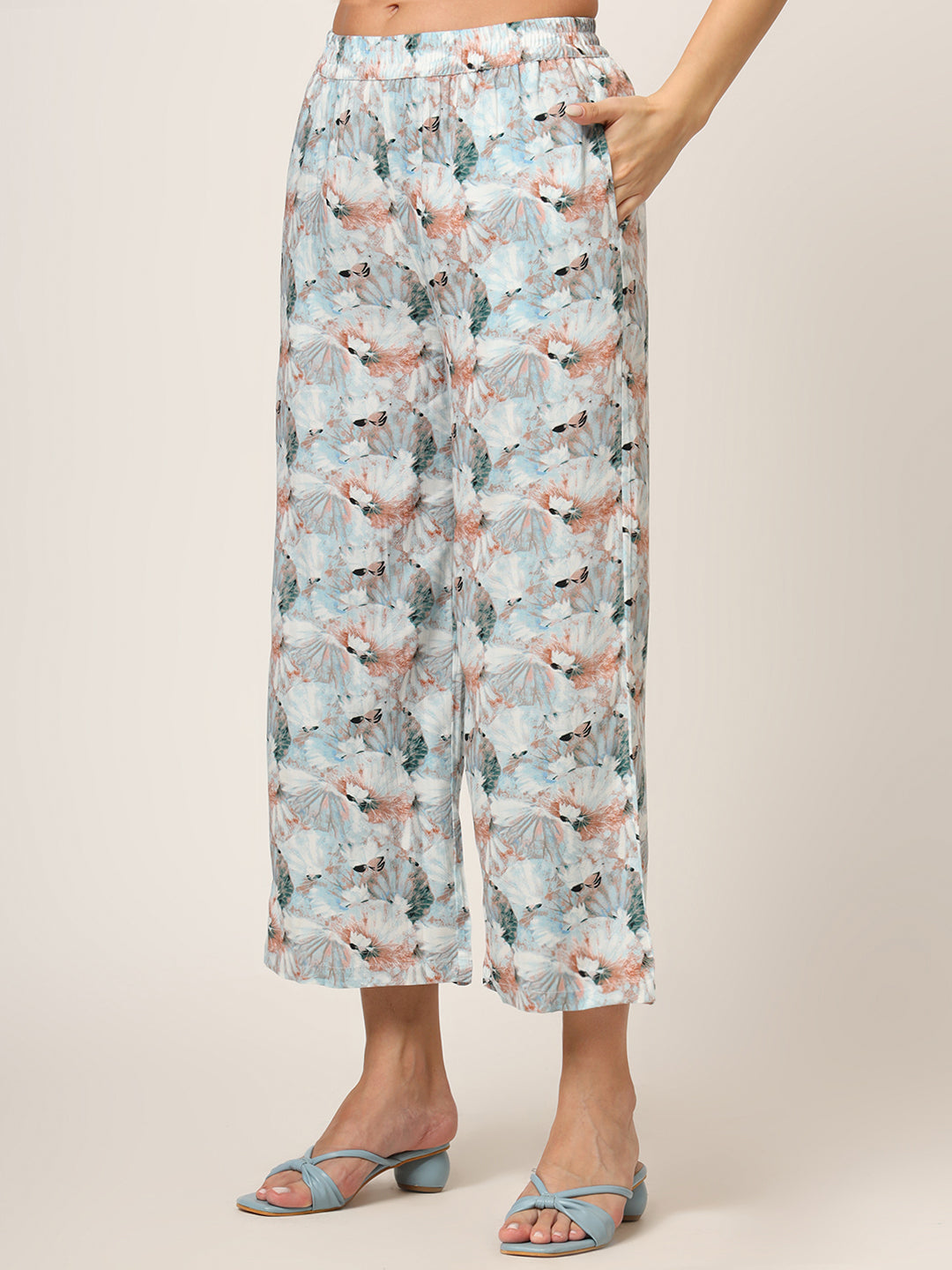 ESHANI Sky Blue Printed Rayon Fabric Straight Kurta