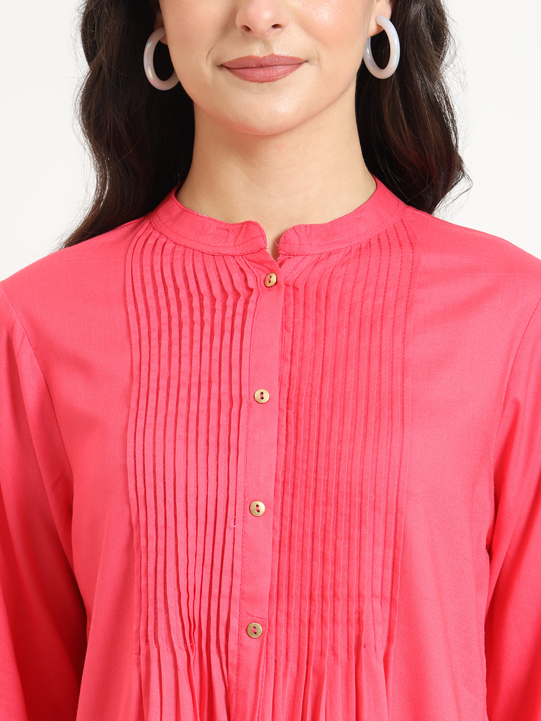 ESHANI Peach Solid Print Rayon Fabric Straight Top