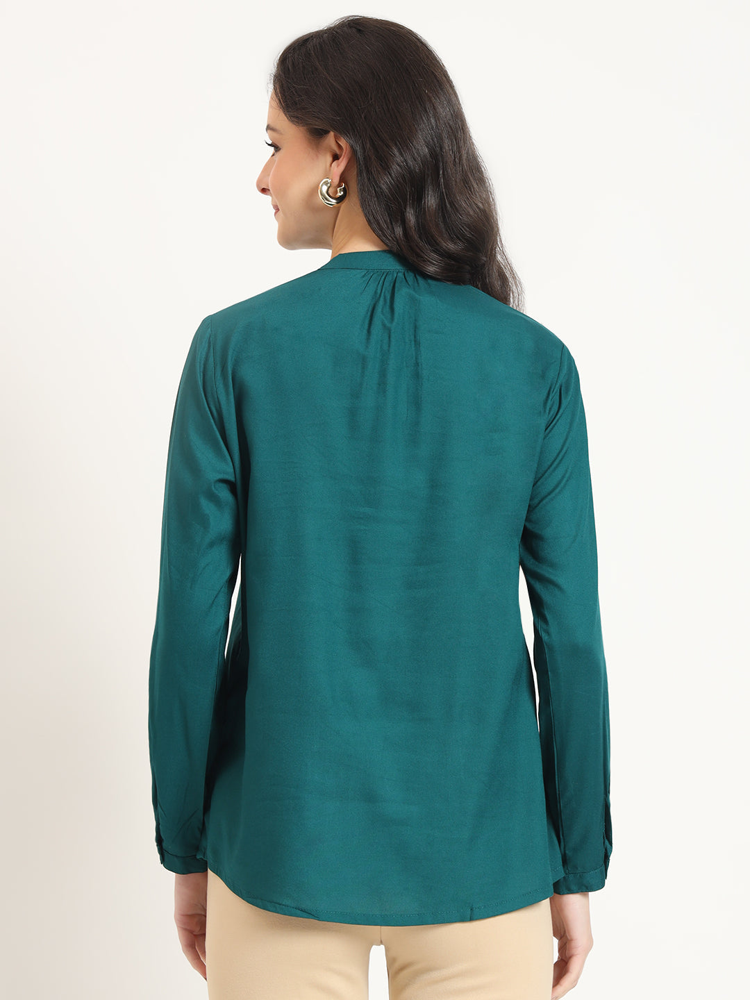 ESHANI Turquoise Solid Print Rayon Fabric Straight Top