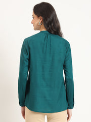 ESHANI Turquoise Solid Print Rayon Fabric Straight Top