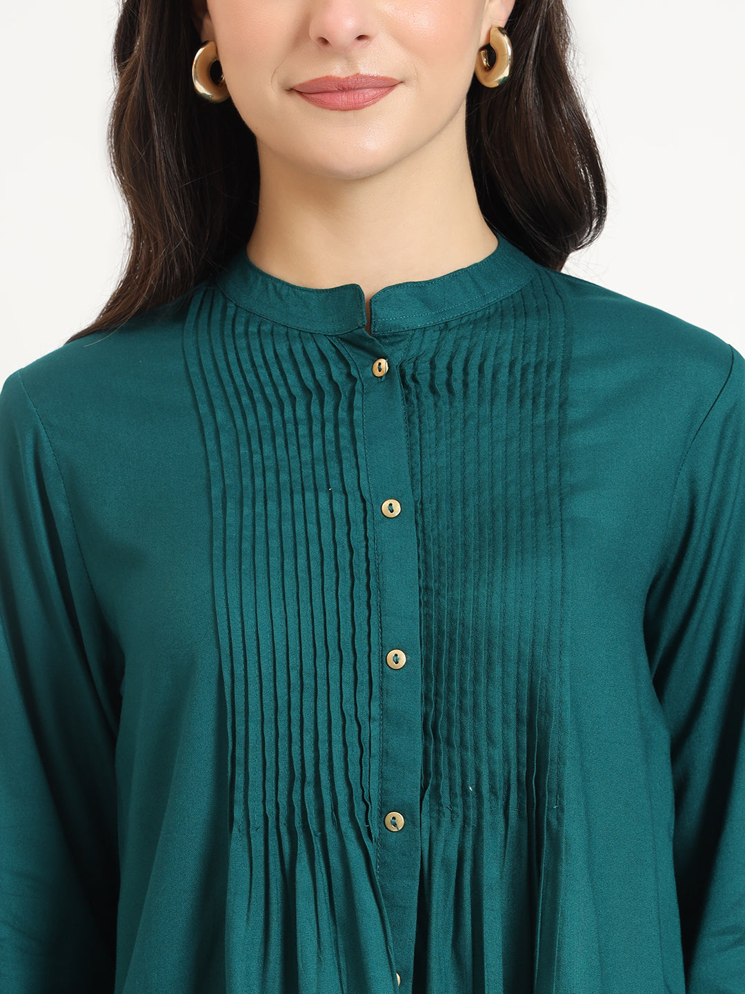ESHANI Turquoise Solid Print Rayon Fabric Straight Top