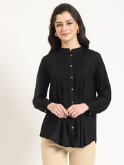 ESHANI Black Solid Print Rayon Fabric Straight Top