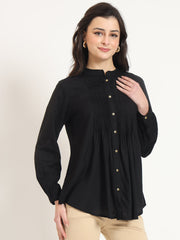 ESHANI Black Solid Print Rayon Fabric Straight Top