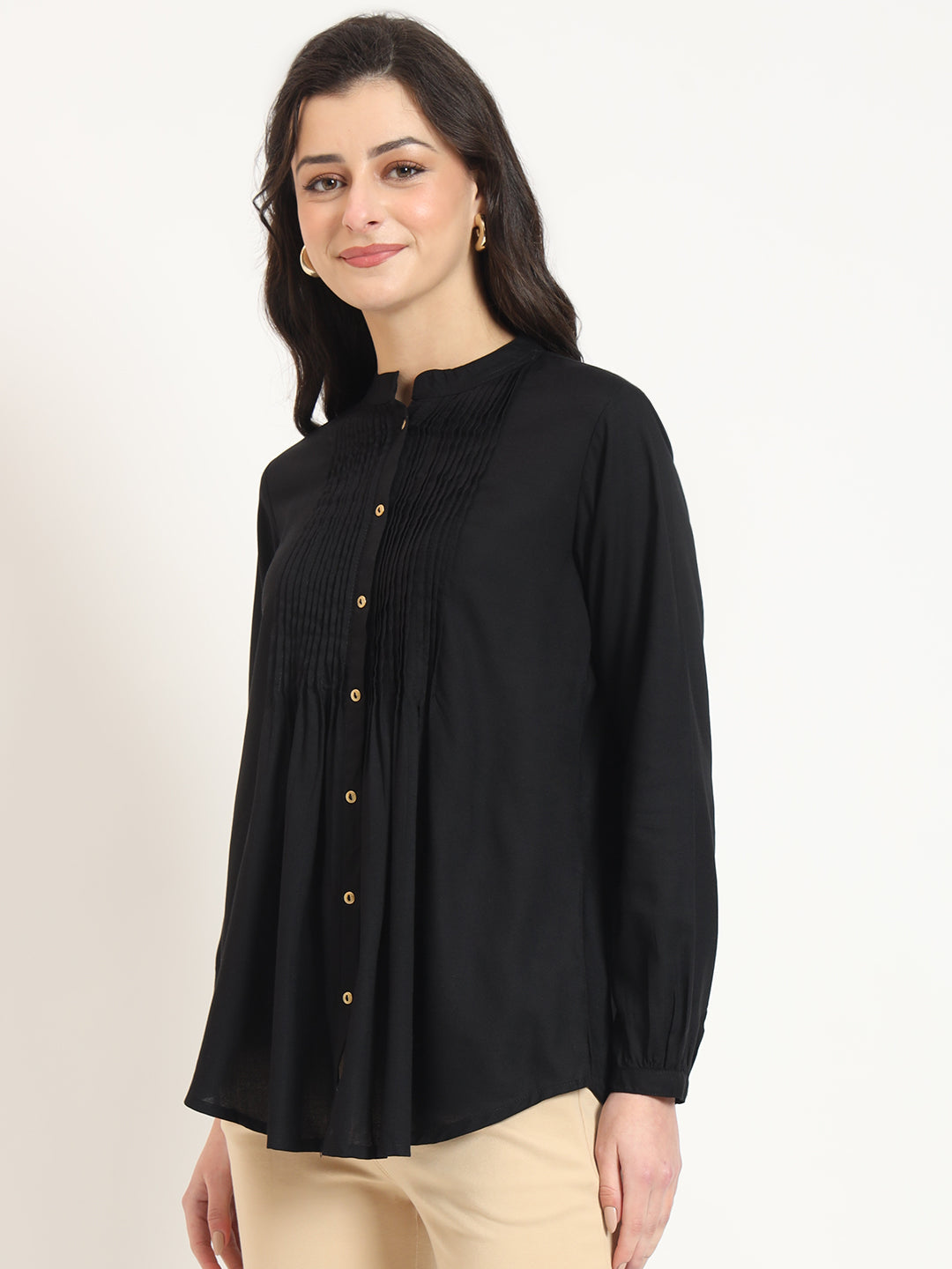 ESHANI Black Solid Print Rayon Fabric Straight Top