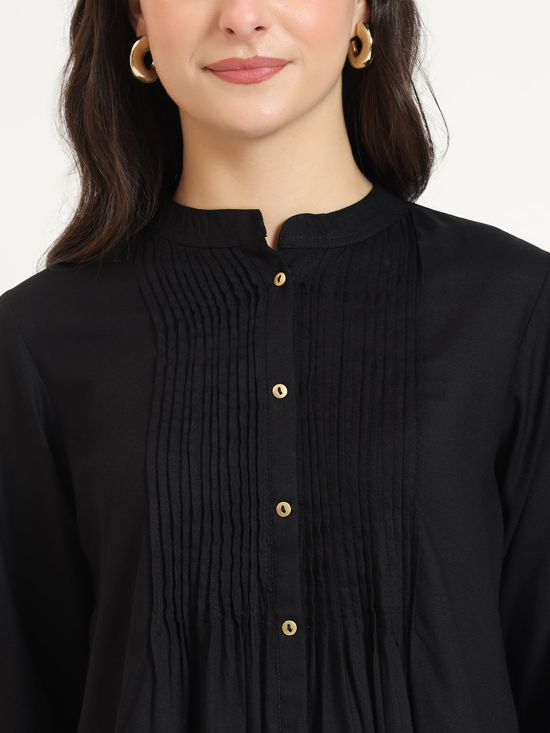 ESHANI Black Solid Print Rayon Fabric Straight Top