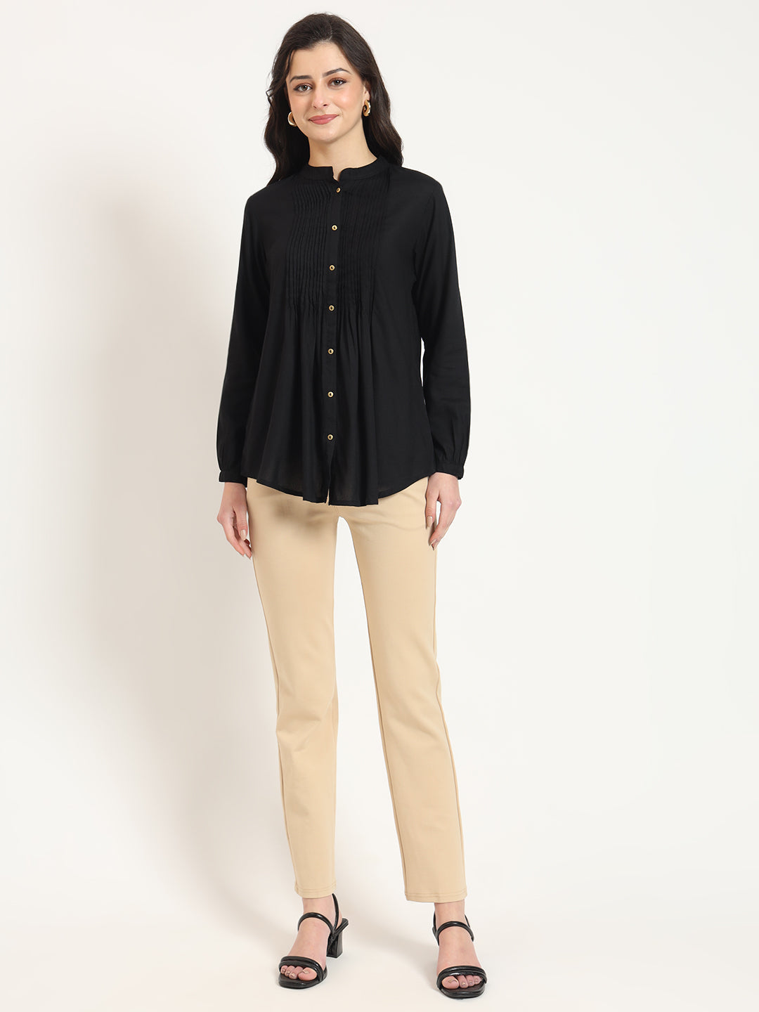 ESHANI Black Solid Print Rayon Fabric Straight Top