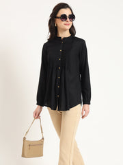 ESHANI Black Solid Print Rayon Fabric Straight Top