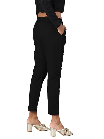 Eshani Women Black Straight Fit Solid Regular Trousers