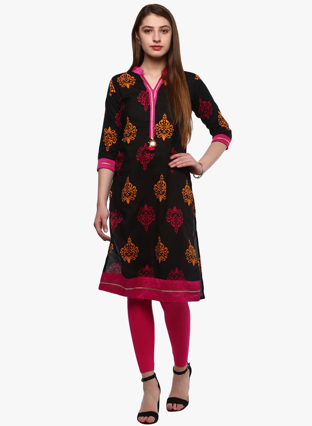 Eshani Printed Black cotton Kurti - Eshani world