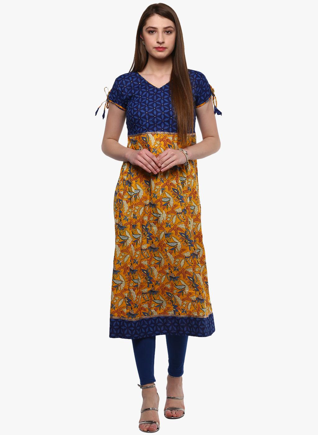 Eshani Gorgeous Blue And Mustard Anarkali - Eshani world