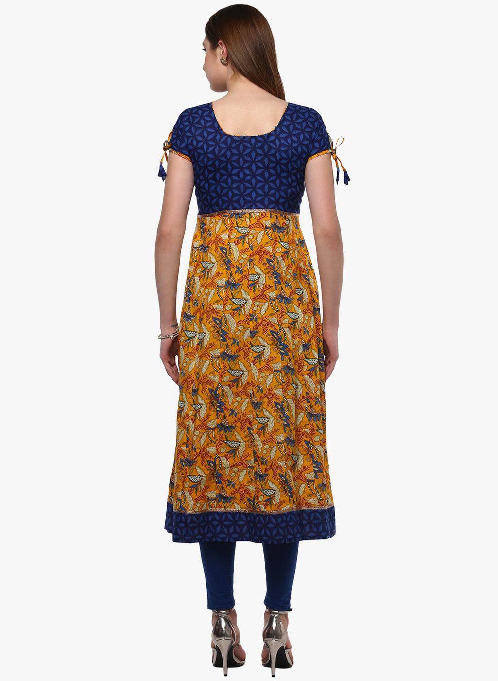 Eshani Gorgeous Blue And Mustard Anarkali - Eshani world