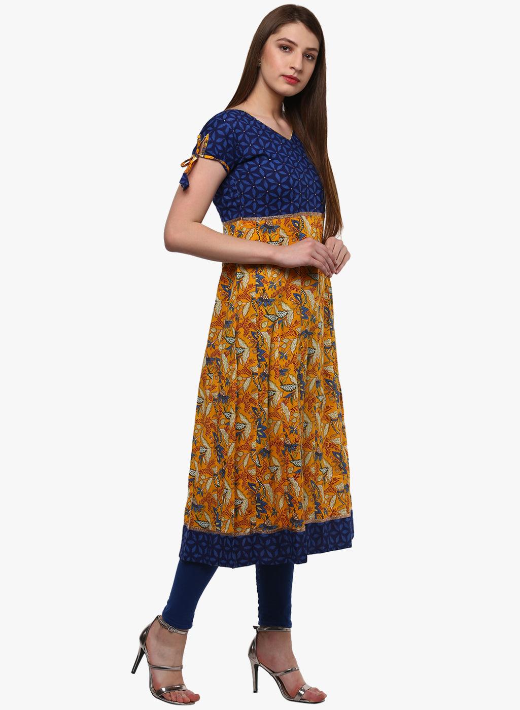 Eshani Gorgeous Blue And Mustard Anarkali - Eshani world