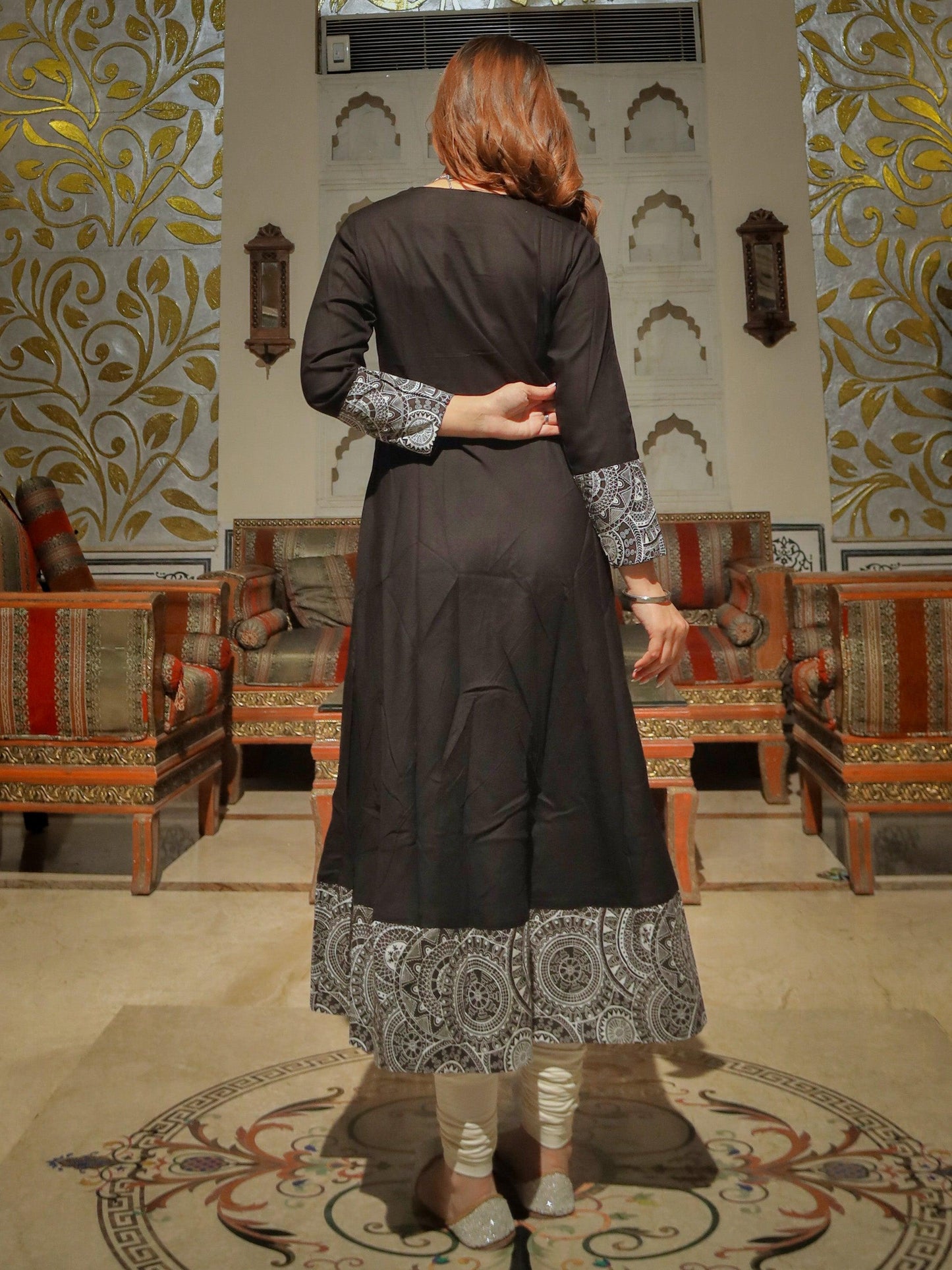 Eshani Black Rayon A-line Kurti - divenaworld.com