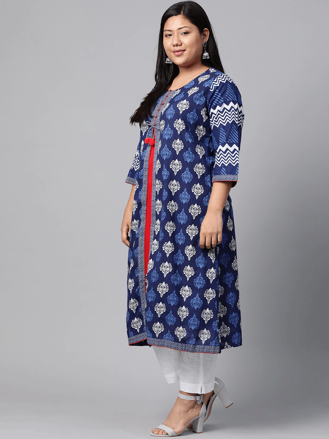 Eshani Blue Cotton & Rayon A-line Kurti - Eshani world