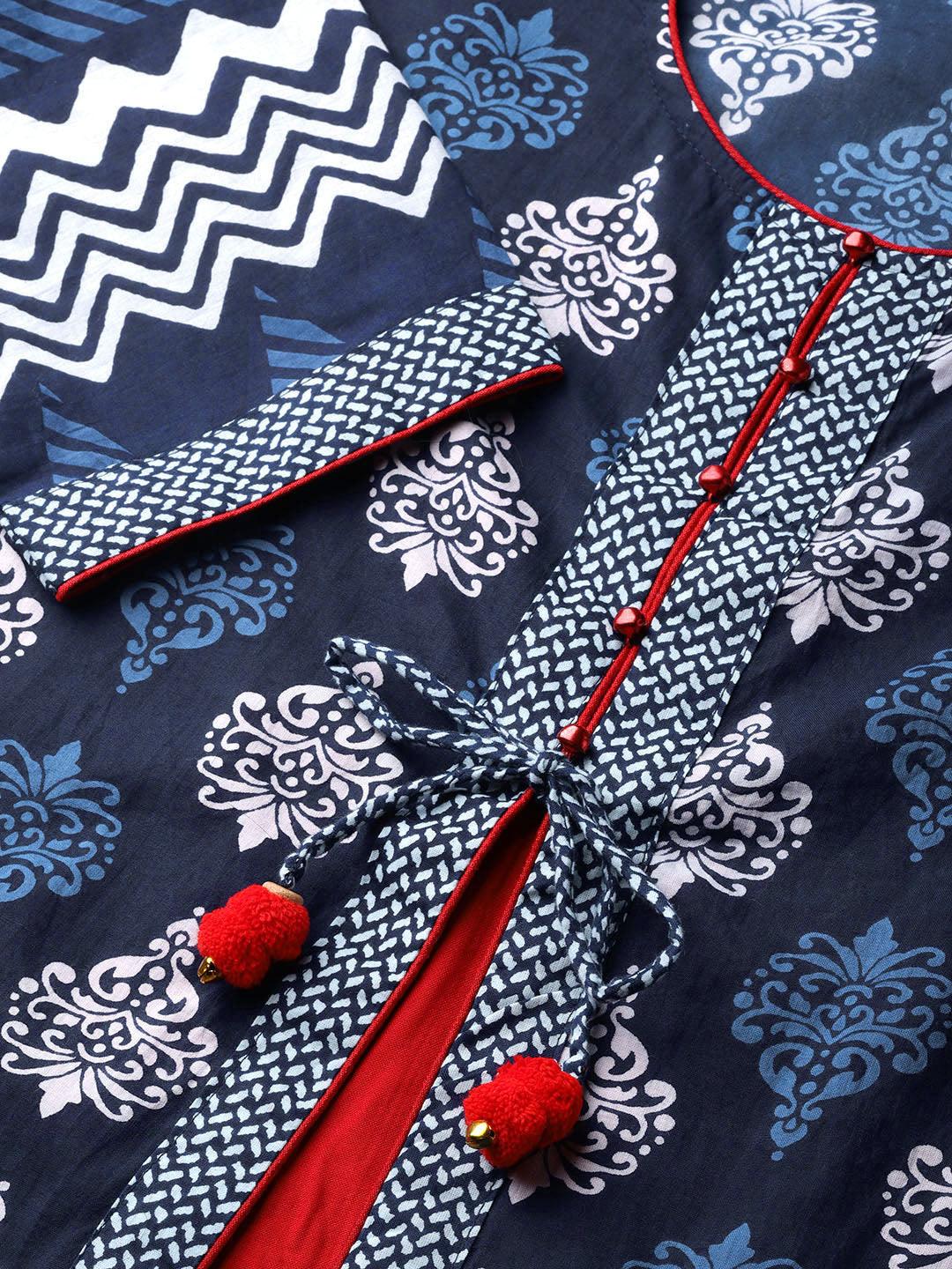 Eshani Blue Cotton & Rayon A-line Kurti - Eshani world