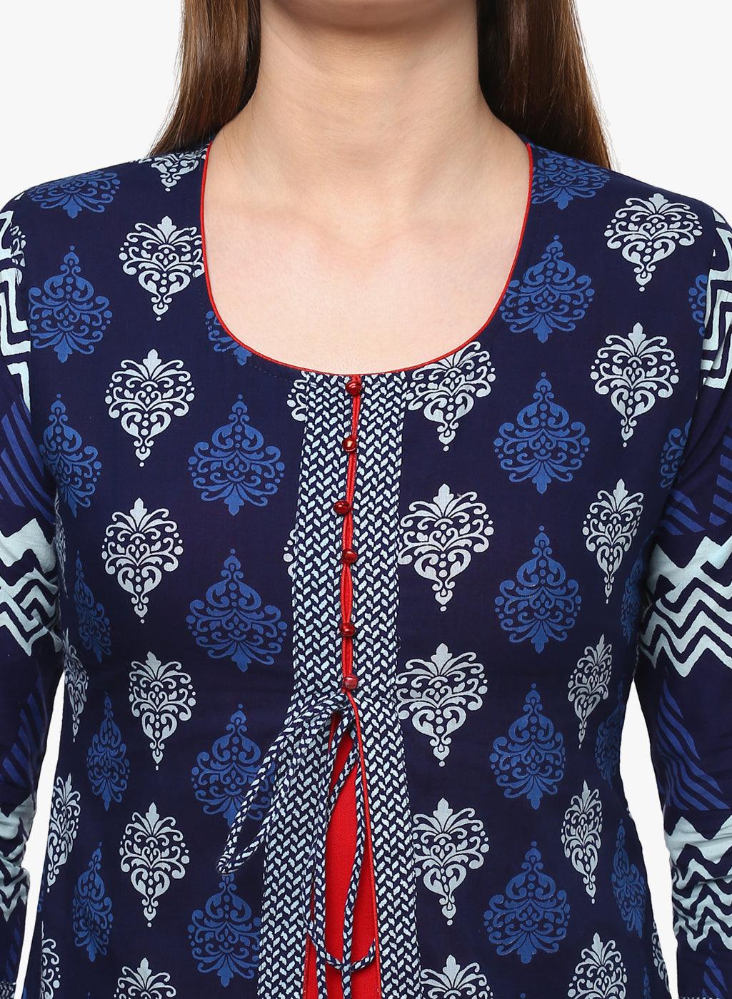 Eshani Blue Cotton & Rayon A-line Kurti - Eshani world