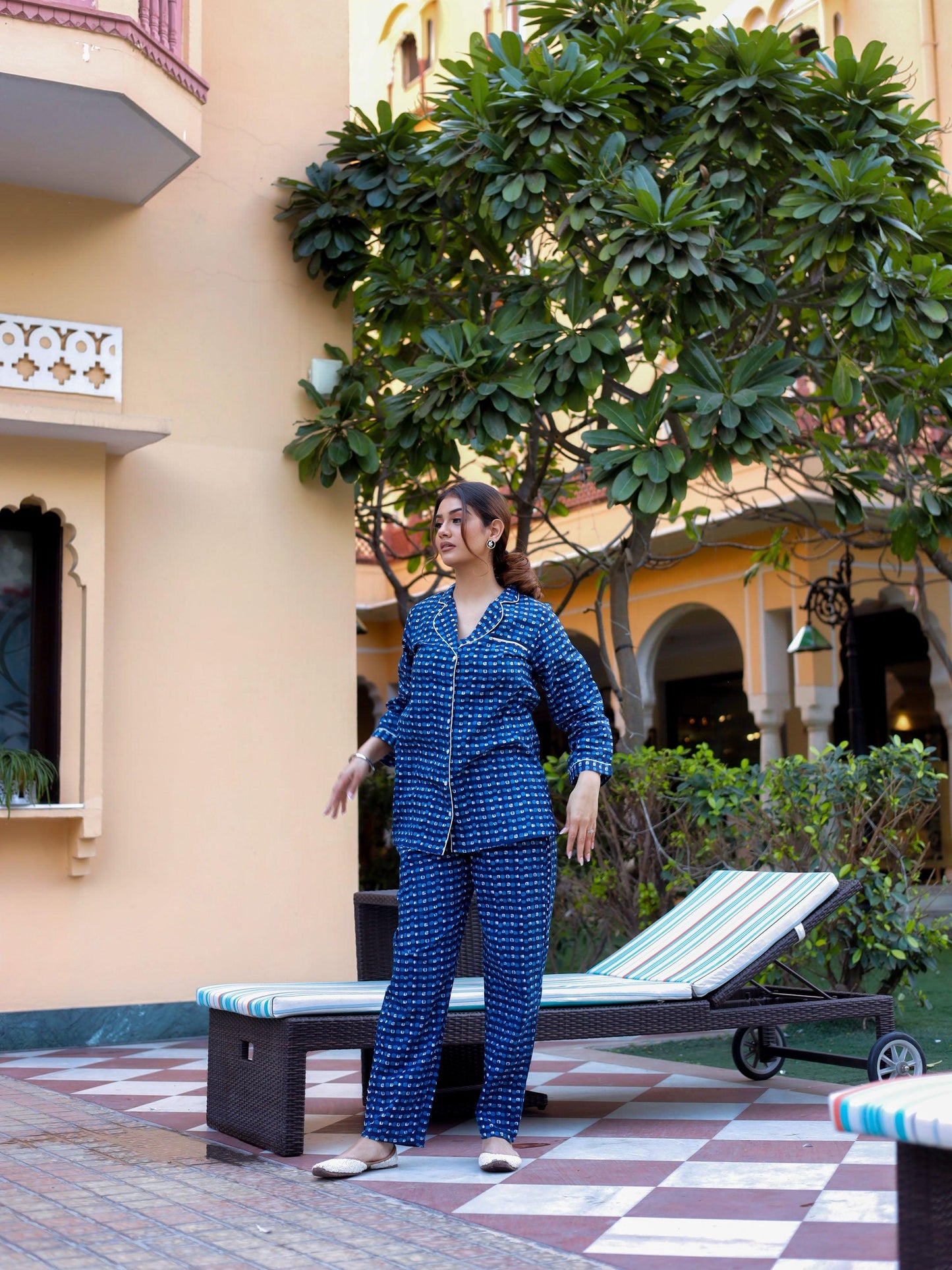 Eshani Blue Printed Night suit - divenaworld.com