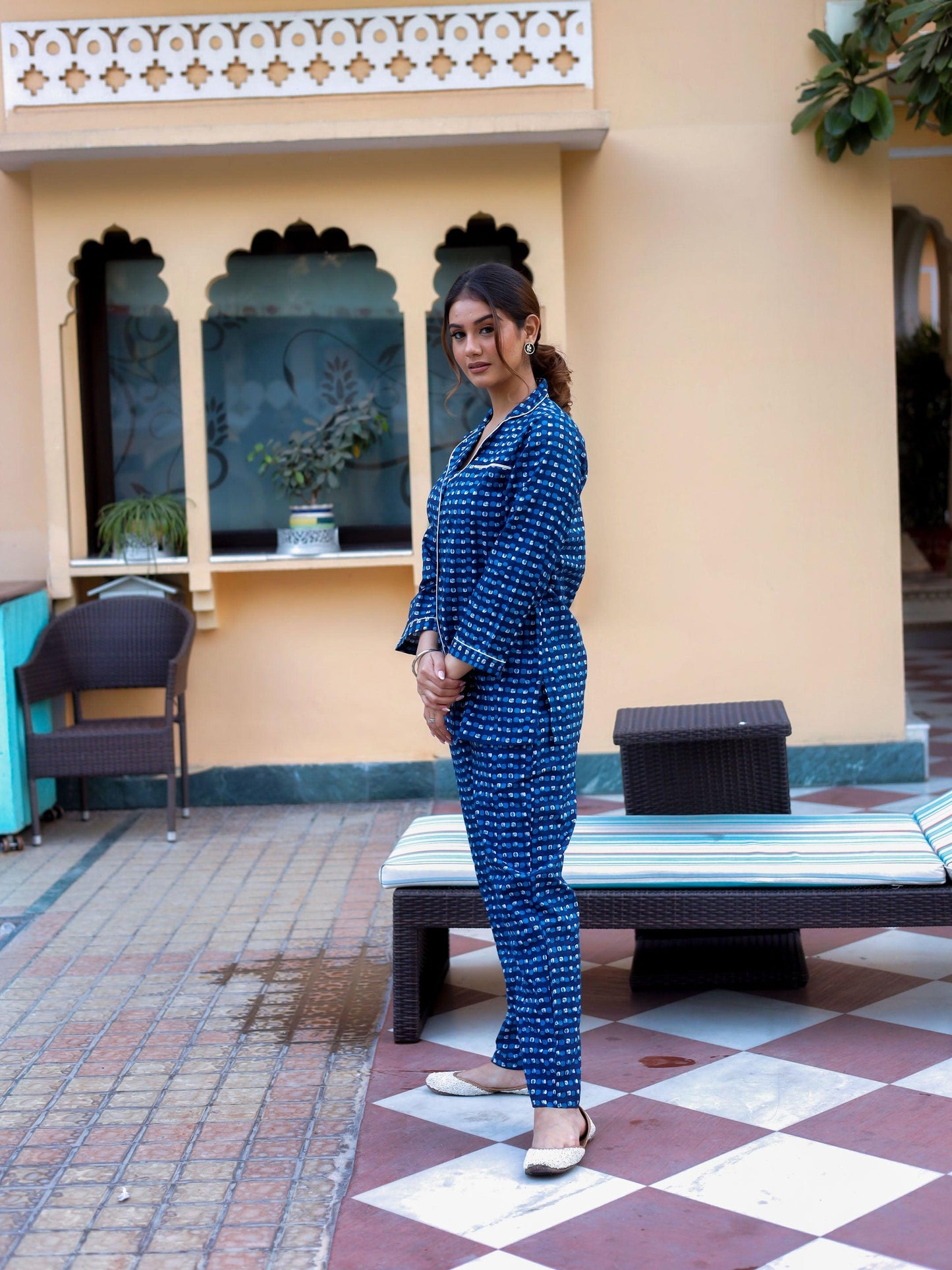 Eshani Blue Printed Night suit - divenaworld.com