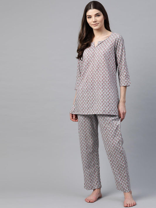 Eshani Grey Printed Loungewear/Nightwear - Eshani world