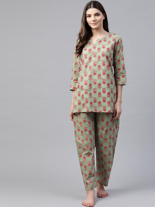 Eshani Green Printed Loungewear /Nightwear - Eshani world