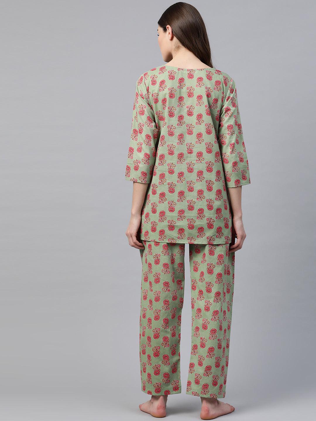 Eshani Green Printed Loungewear /Nightwear - Eshani world