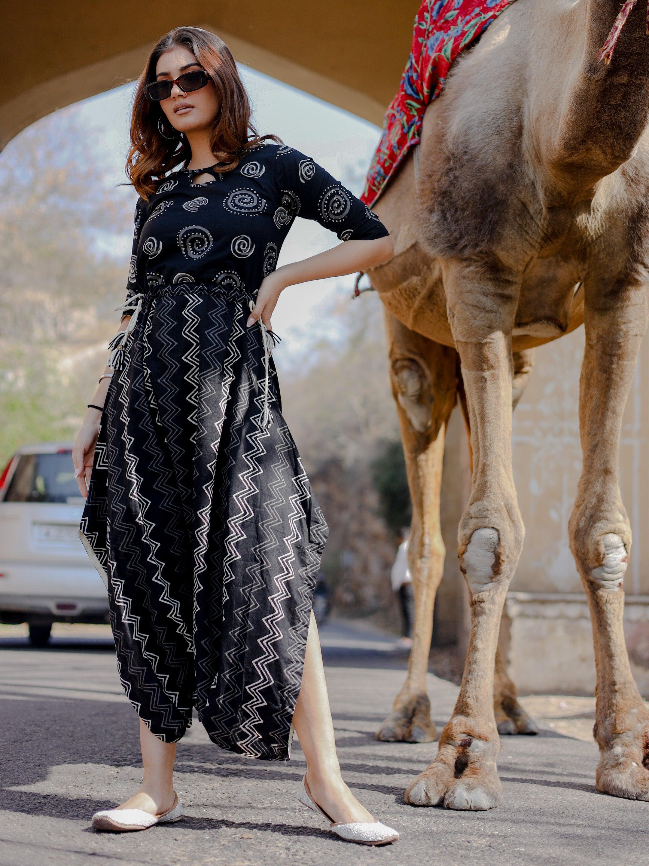 Eshani Black Dhoti Style Cotton Jumpsuit - divenaworld.com