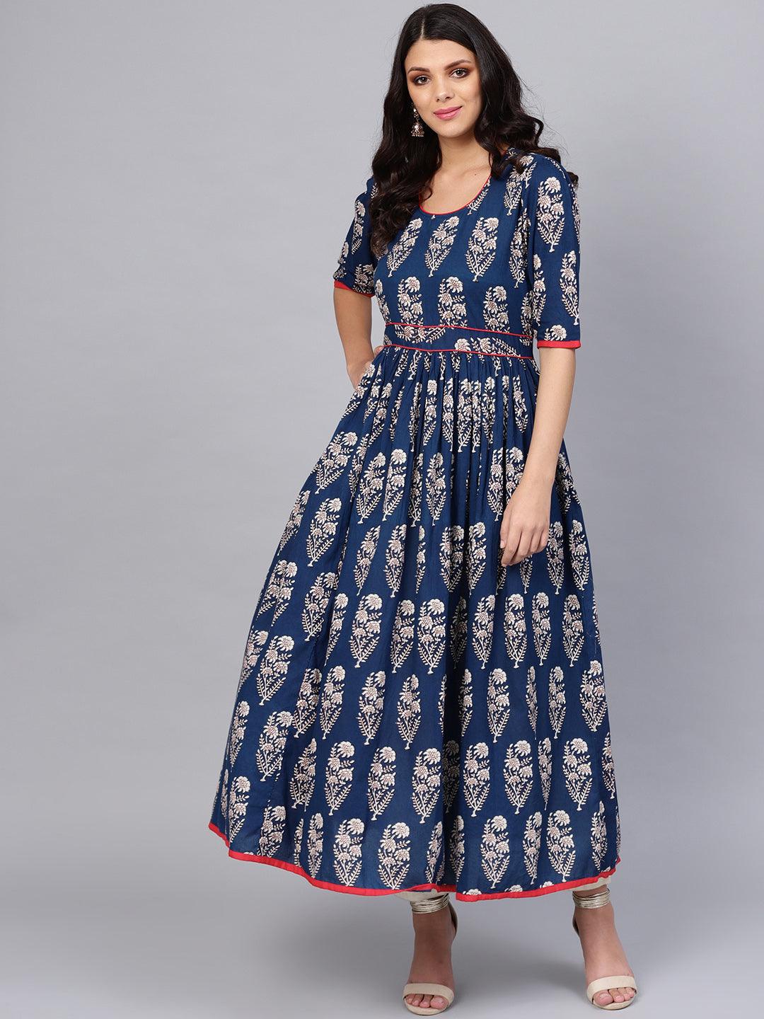 Eshani Royal Blue Printed Floor Length Anarkali - Eshani world