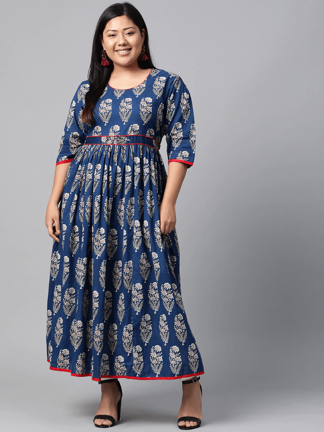 Plus Size Royal Blue Printed Floor Length Anarkali - Eshani world