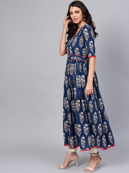 Eshani Royal Blue Printed Floor Length Anarkali - Eshani world