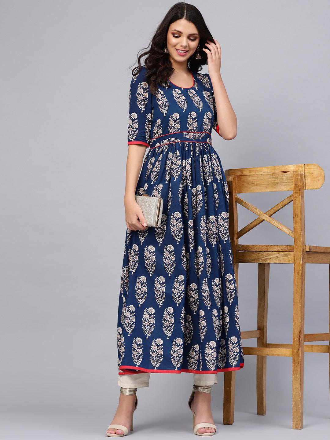 Eshani Royal Blue Printed Floor Length Anarkali - Eshani world